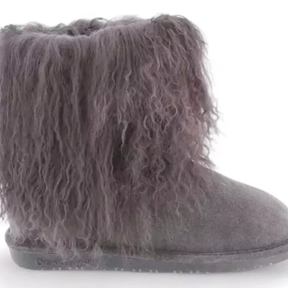 Bearpaw Boo Gray Shearling Wool Line Curly Lamb Fur Mongolian Sherpa Boots 8 - Picture 8 of 8